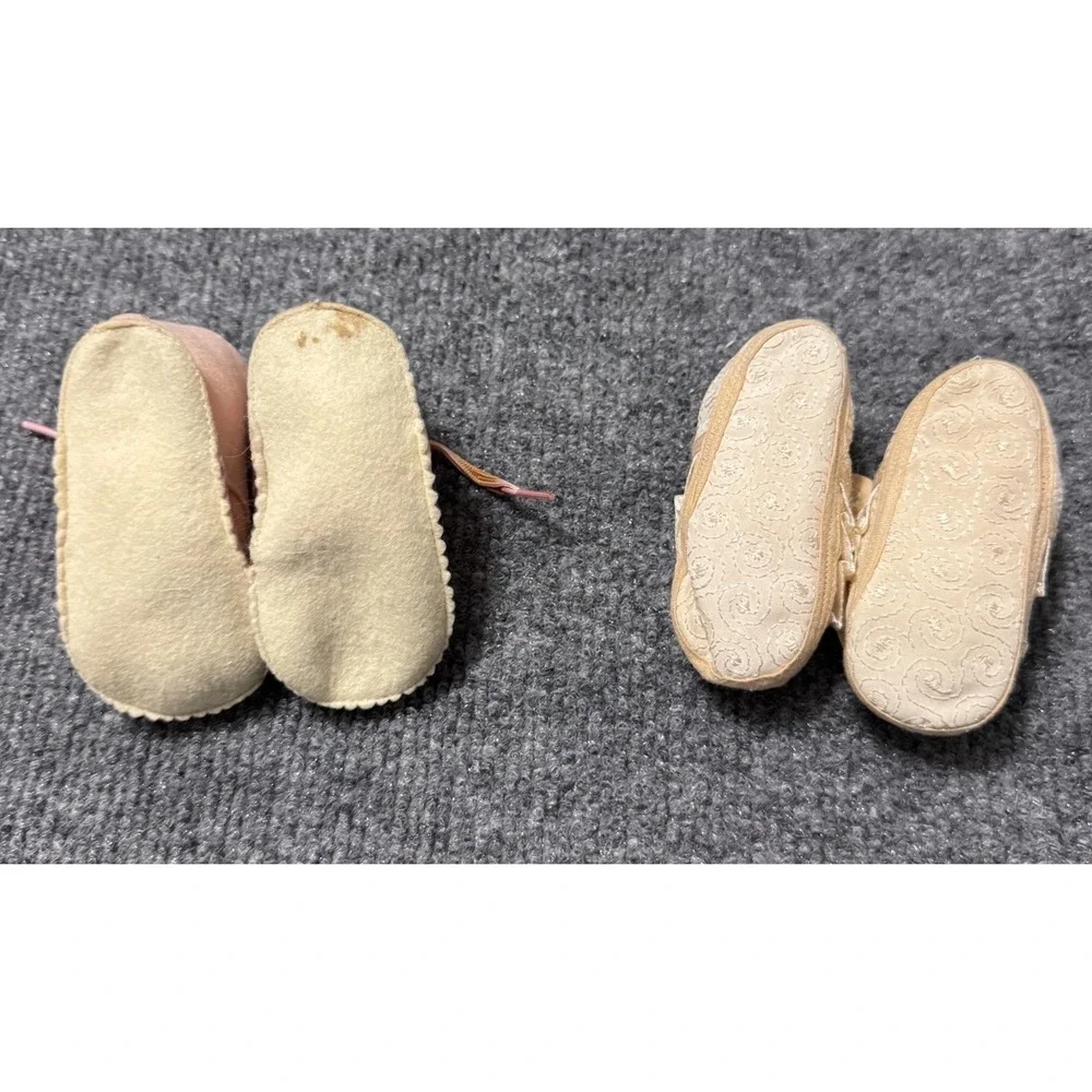 Vintage Pink Cotton Felt Baby Shoes Satin Crib‎ Shoes